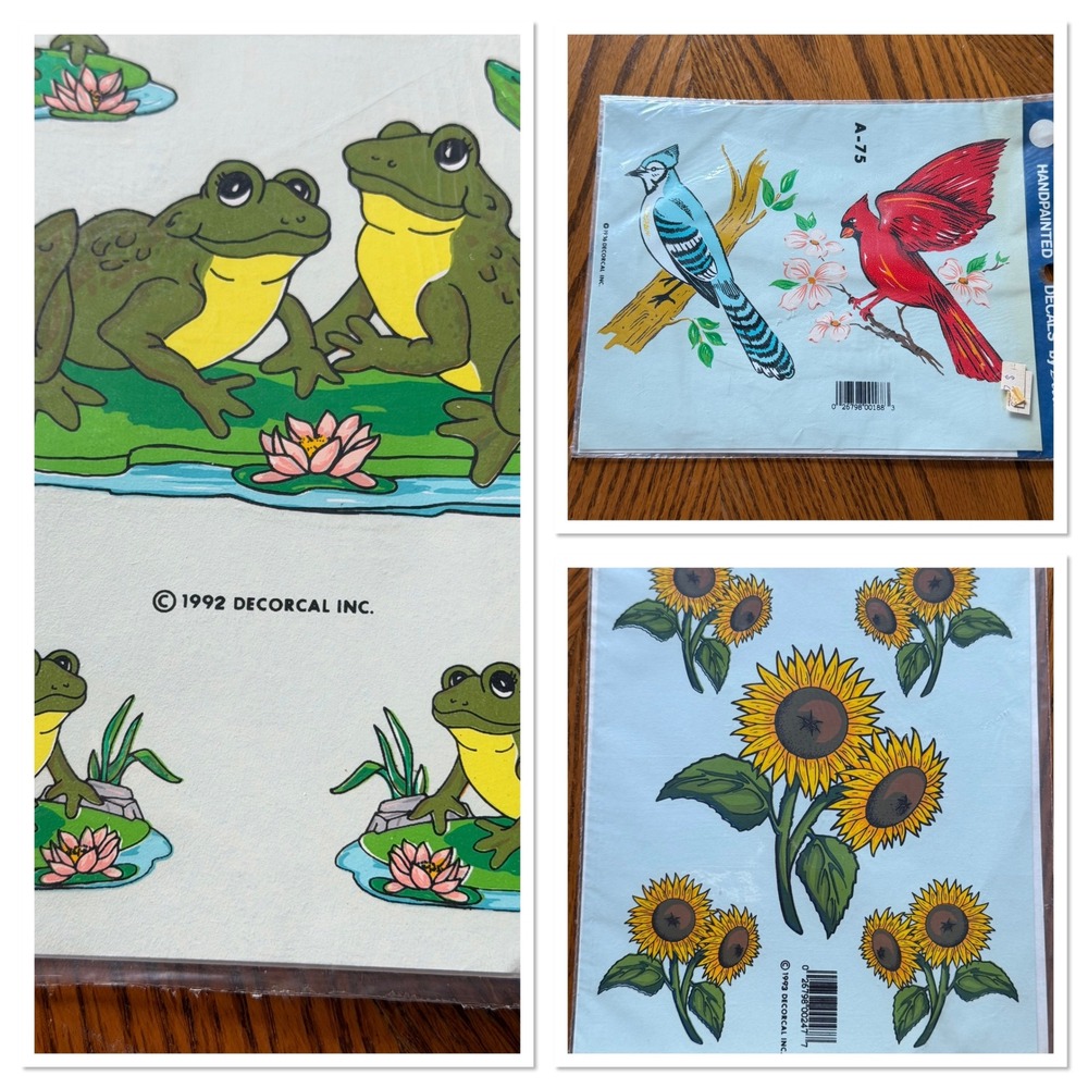 Vintage Decals 80s 90s Frogs Birds Sunflowers Retro Handpainted USA Made